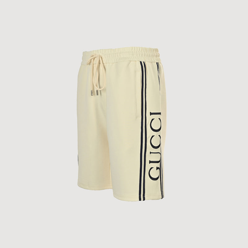 Gucci Side Script Fleece Shorts – Cream / Black Stripe