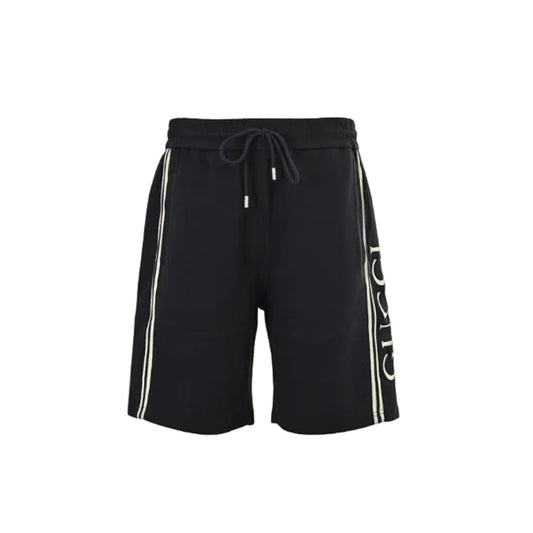 Gucci Side Script Fleece Shorts – Black / Cream Stripe