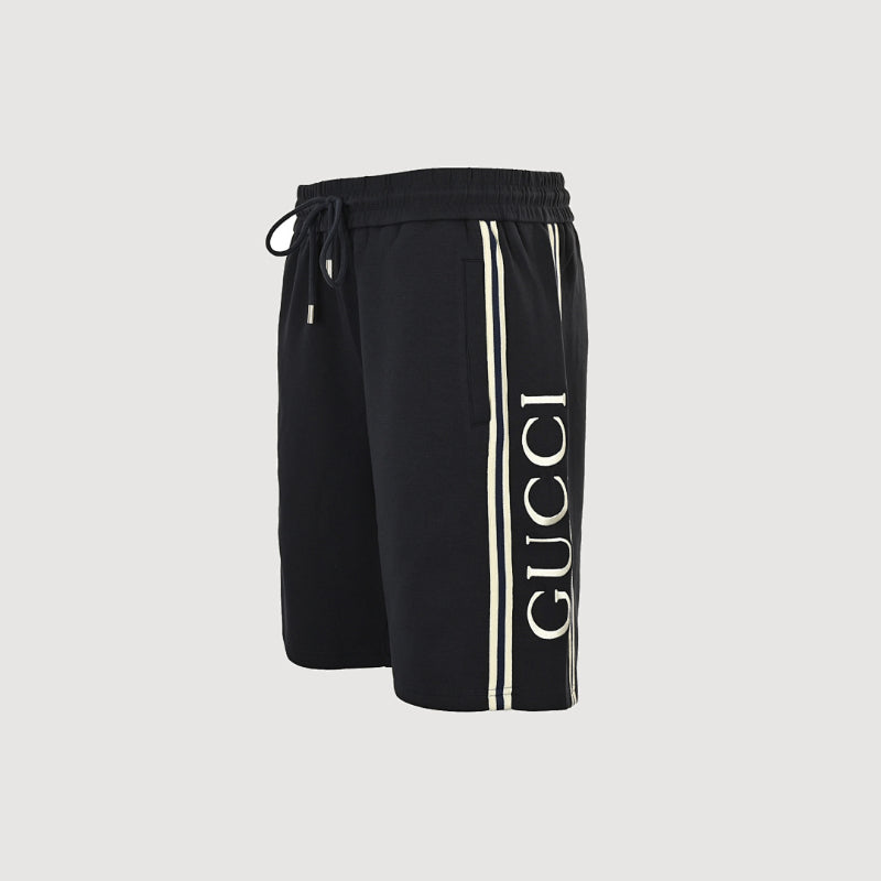 Gucci Side Script Fleece Shorts – Black / Cream Stripe