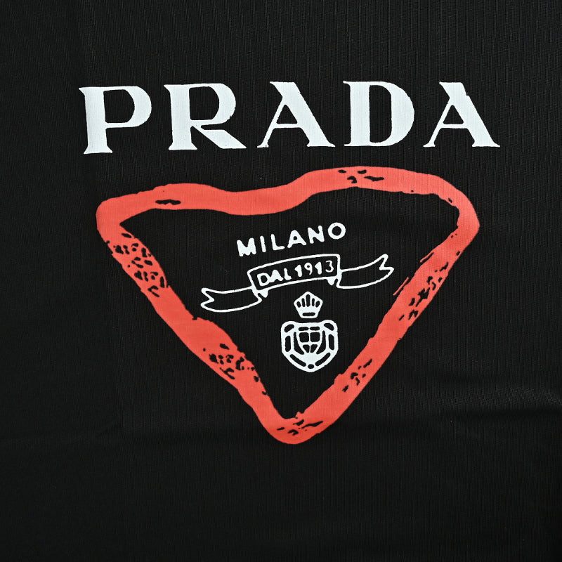 PRADA Milano Dal 1913 Brushstroke Triangle Graphic Crewneck Tee PRD Black
