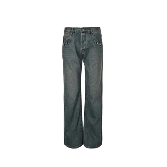Gucci Vintage Blue Washed Straight Denim Pants with Horsebit Detail