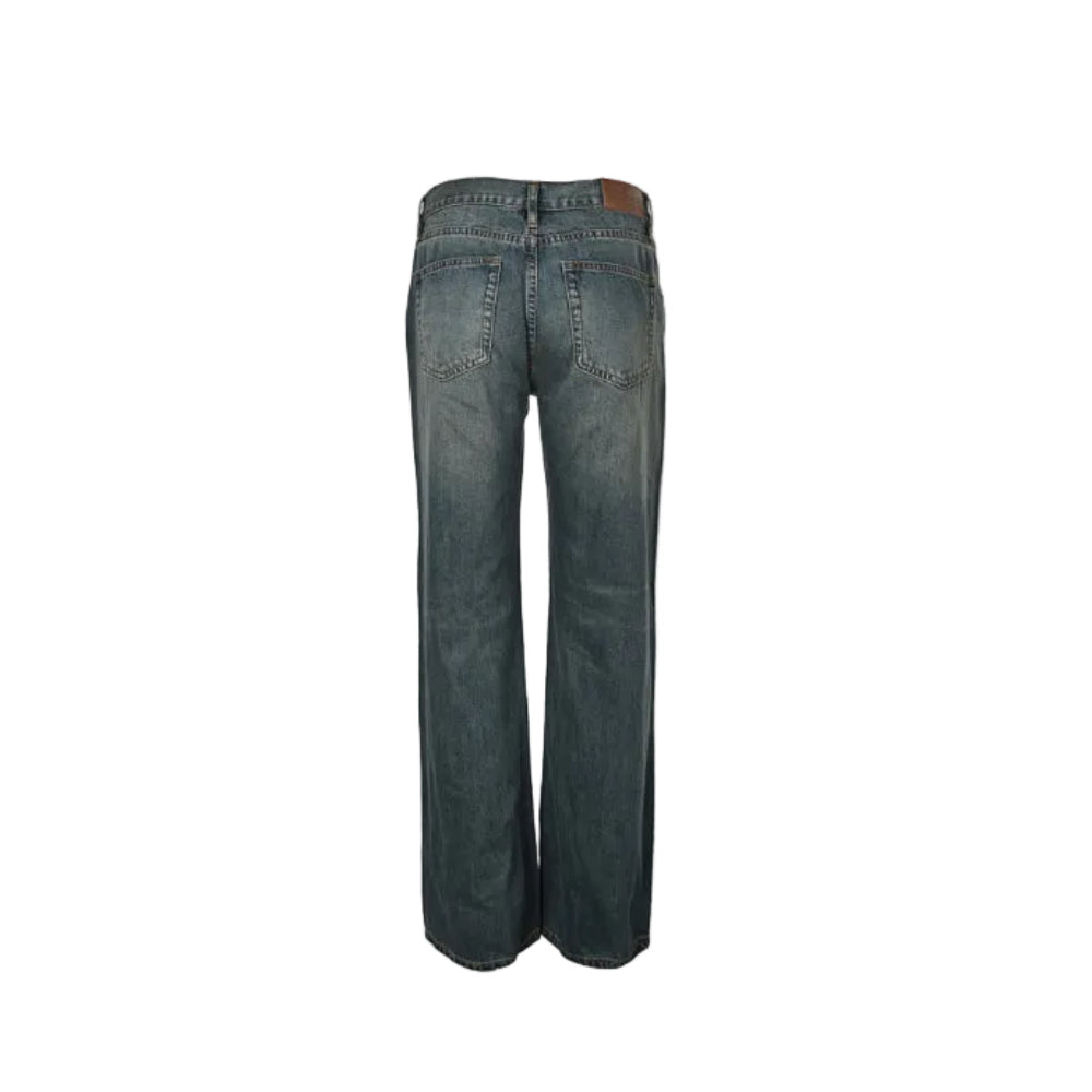 Gucci Vintage Blue Washed Straight Denim Pants with Horsebit Detail