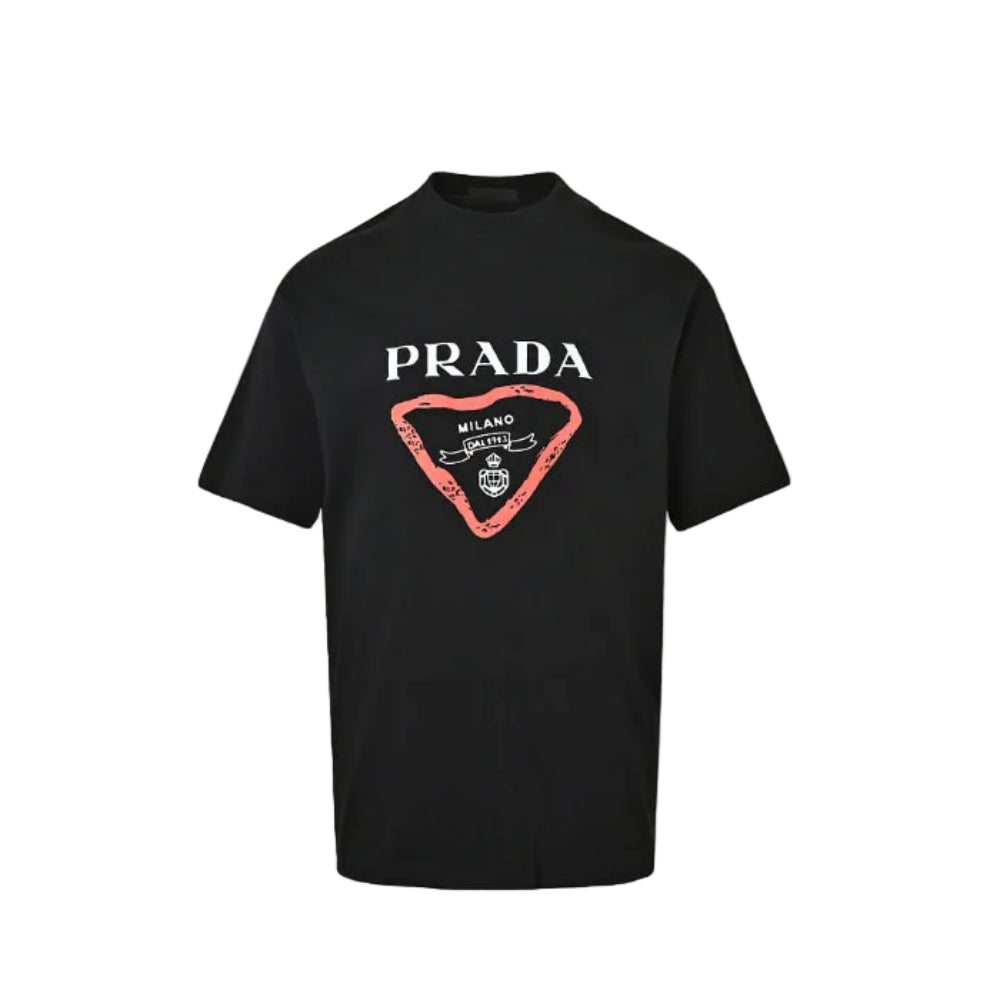 PRADA Milano Dal 1913 Brushstroke Triangle Graphic Crewneck Tee PRD Black