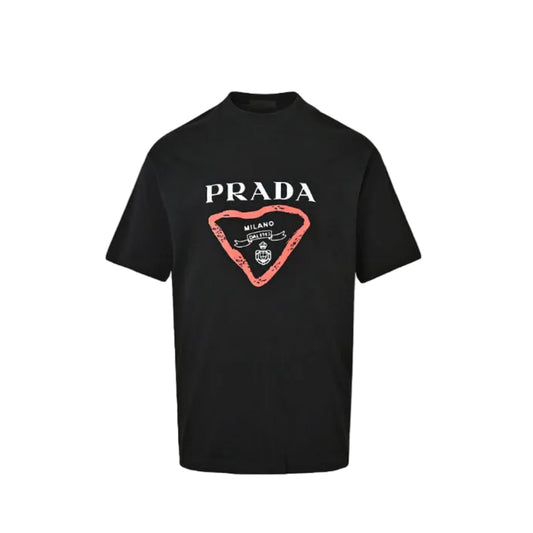 PRADA Milano Dal 1913 Brushstroke Triangle Graphic Crewneck Tee PRD Black