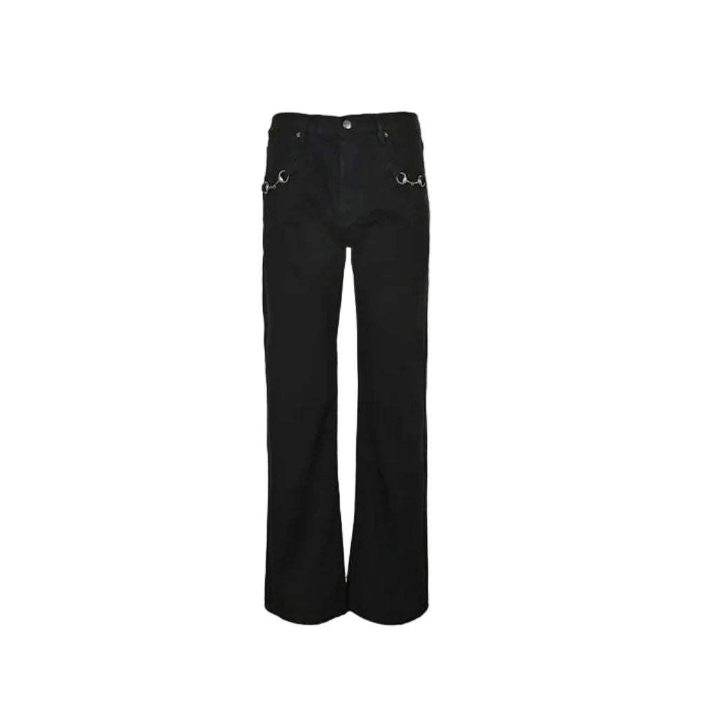 Gucci Black Straight Denim Pants with Horsebit Detail