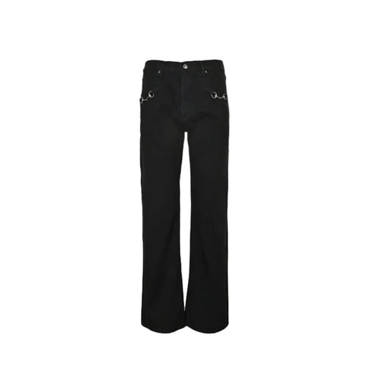 Gucci Black Straight Denim Pants with Horsebit Detail