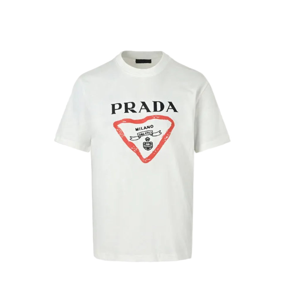 PRADA Milano Dal 1913 Brushstroke Triangle Graphic Crewneck Tee PRD White