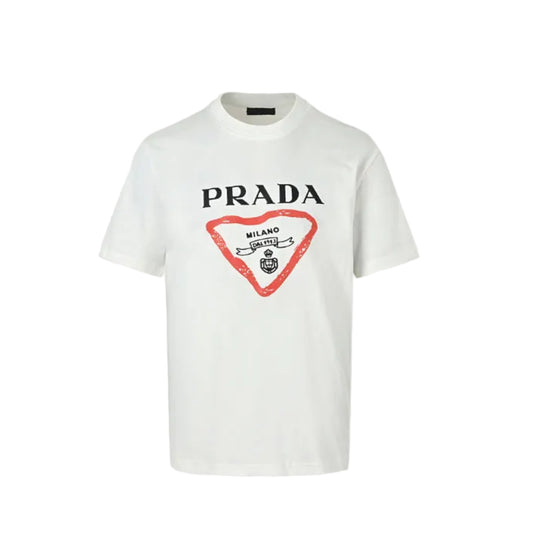 PRADA Milano Dal 1913 Brushstroke Triangle Graphic Crewneck Tee PRD White