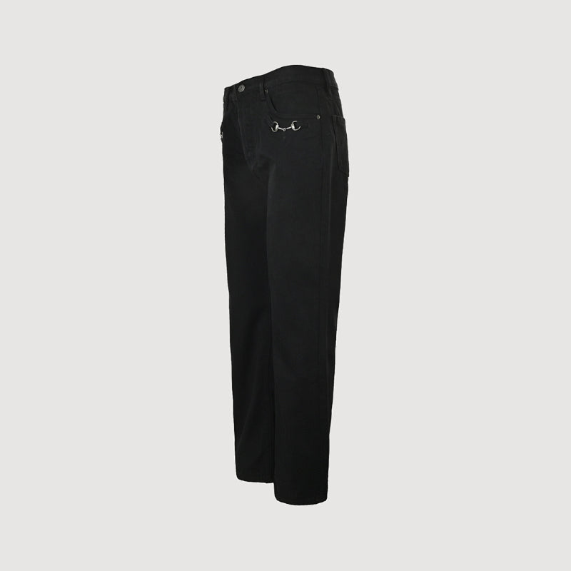 Gucci Black Straight Denim Pants with Horsebit Detail