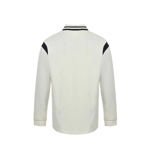 Gucci Ivory Long-Sleeve Polo with Collegiate Crest Graphic and Contrast Shoulder