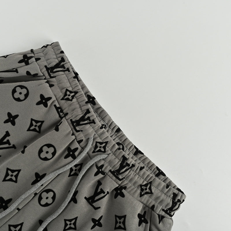 Louis Vuitton Monogram Print Wide-Leg Sweatpants — Grey x Black