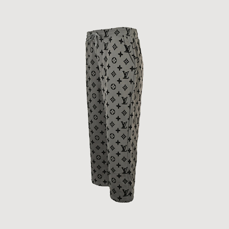 Louis Vuitton Monogram Print Wide-Leg Sweatpants — Grey x Black