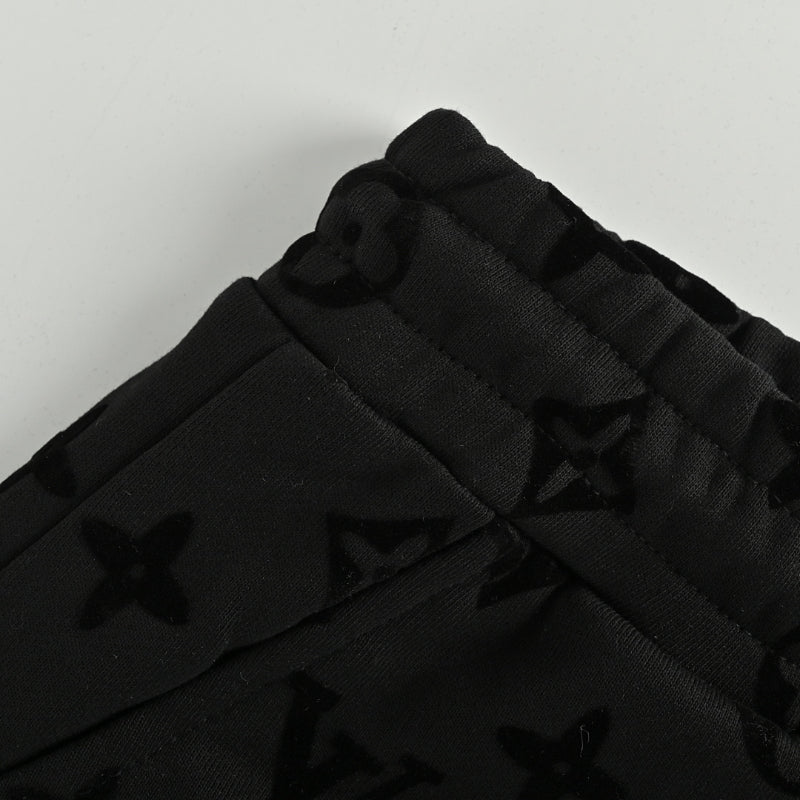 Louis Vuitton Tonal Monogram Jacquard Wide-Leg Sweatpants — Black