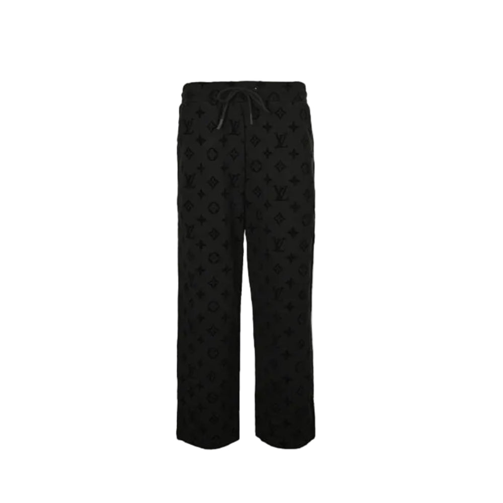 Louis Vuitton Tonal Monogram Jacquard Wide-Leg Sweatpants — Black