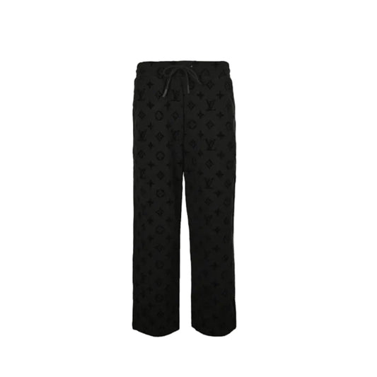 Louis Vuitton Tonal Monogram Jacquard Wide-Leg Sweatpants — Black