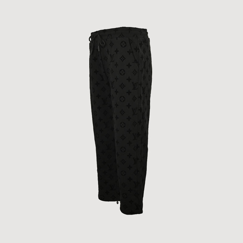 Louis Vuitton Tonal Monogram Jacquard Wide-Leg Sweatpants — Black