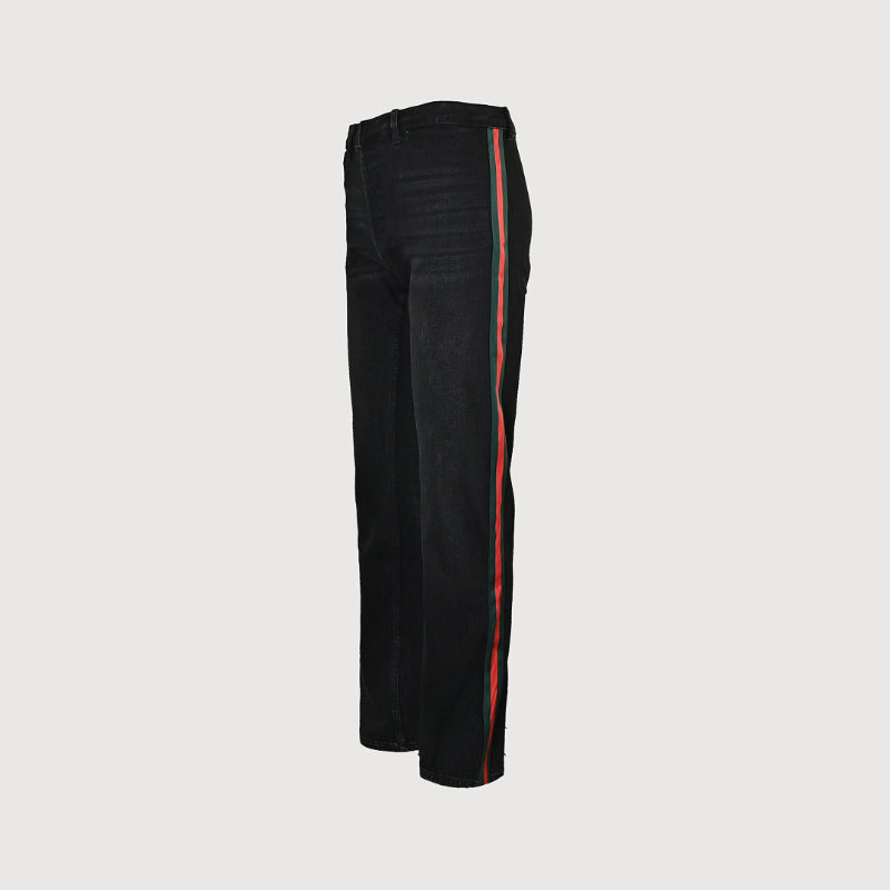 Gucci Black Side-Stripe Straight Denim Pants