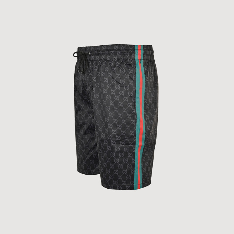 Gucci All-Over Dual-Letter Jacquard Swim Shorts – Black / Side Stripe