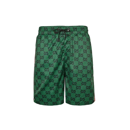 Gucci All-Over Dual-Letter Jacquard Swim Shorts – Green / Side Stripe