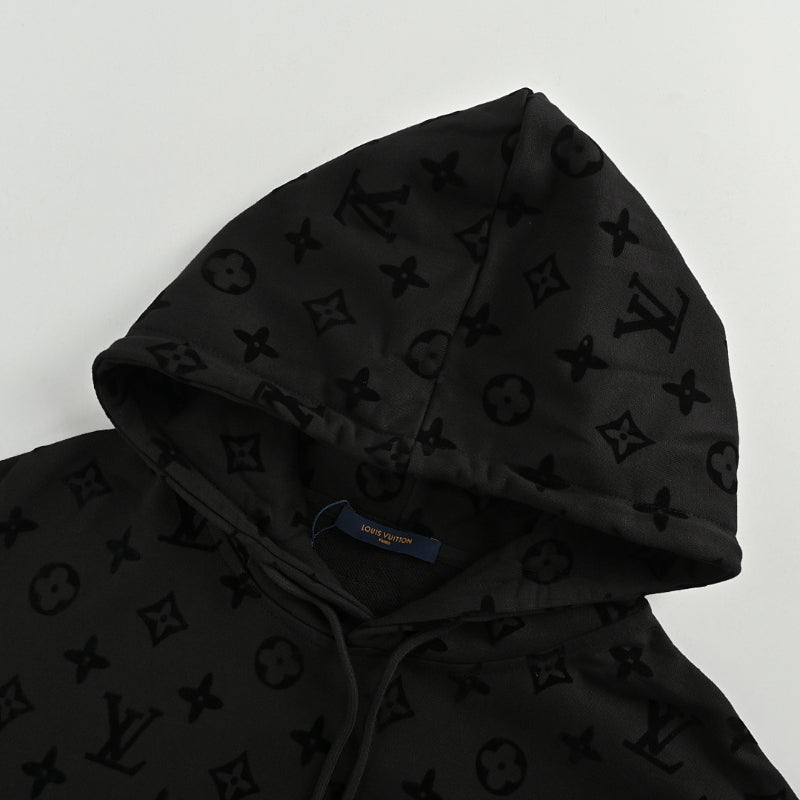 Louis Vuitton Monogram Tonal Flocked Pullover Hoodie – All Black