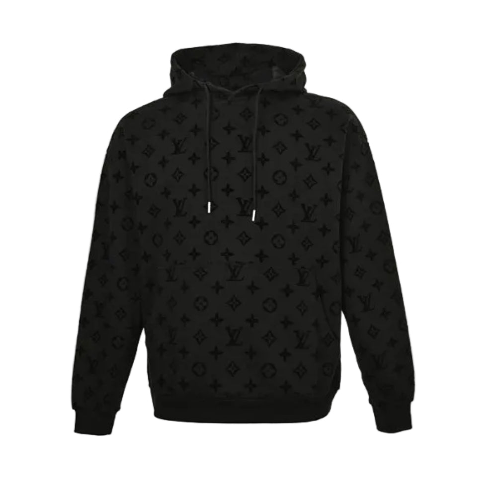Louis Vuitton Monogram Tonal Flocked Pullover Hoodie – All Black