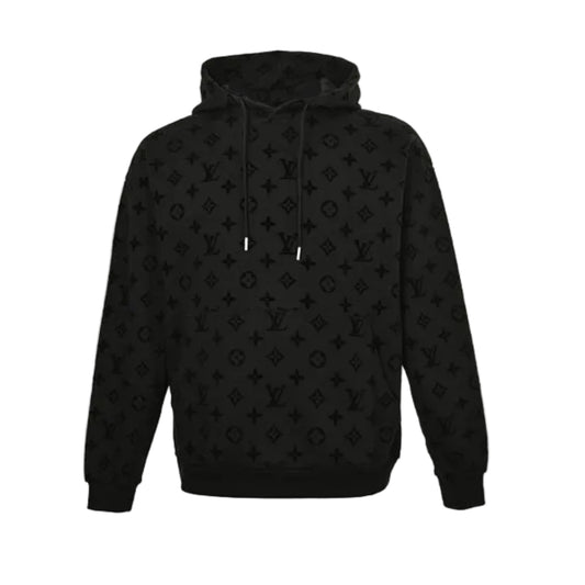 Louis Vuitton Monogram Tonal Flocked Pullover Hoodie – All Black