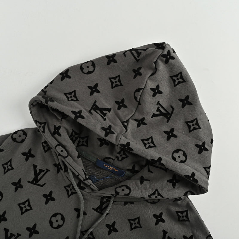 Louis Vuitton Monogram Flocked Allover Print Pullover Hoodie – Olive Green