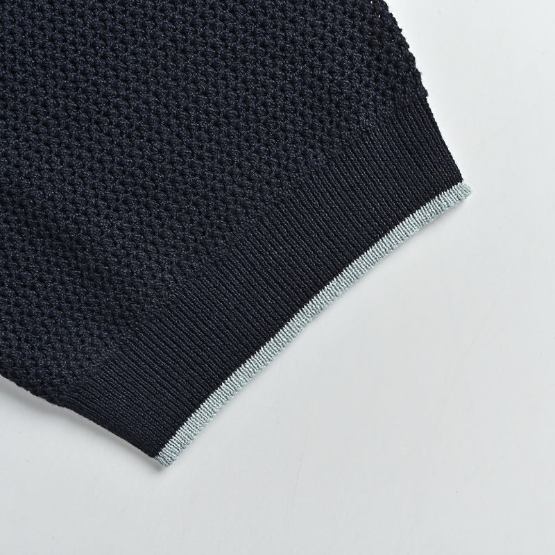PRADA Milano Honeycomb Knit Tipped Polo Shirt PRD Navy