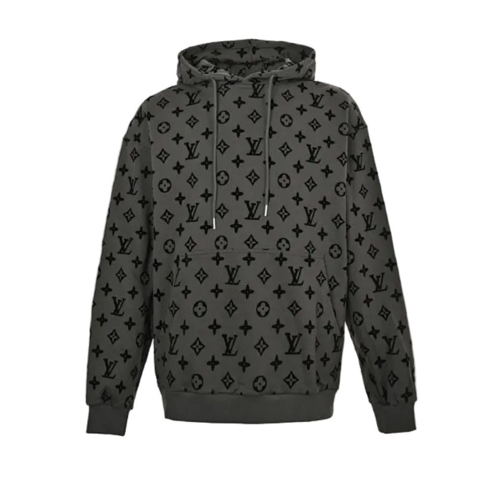 Louis Vuitton Monogram Flocked Allover Print Pullover Hoodie – Olive Green