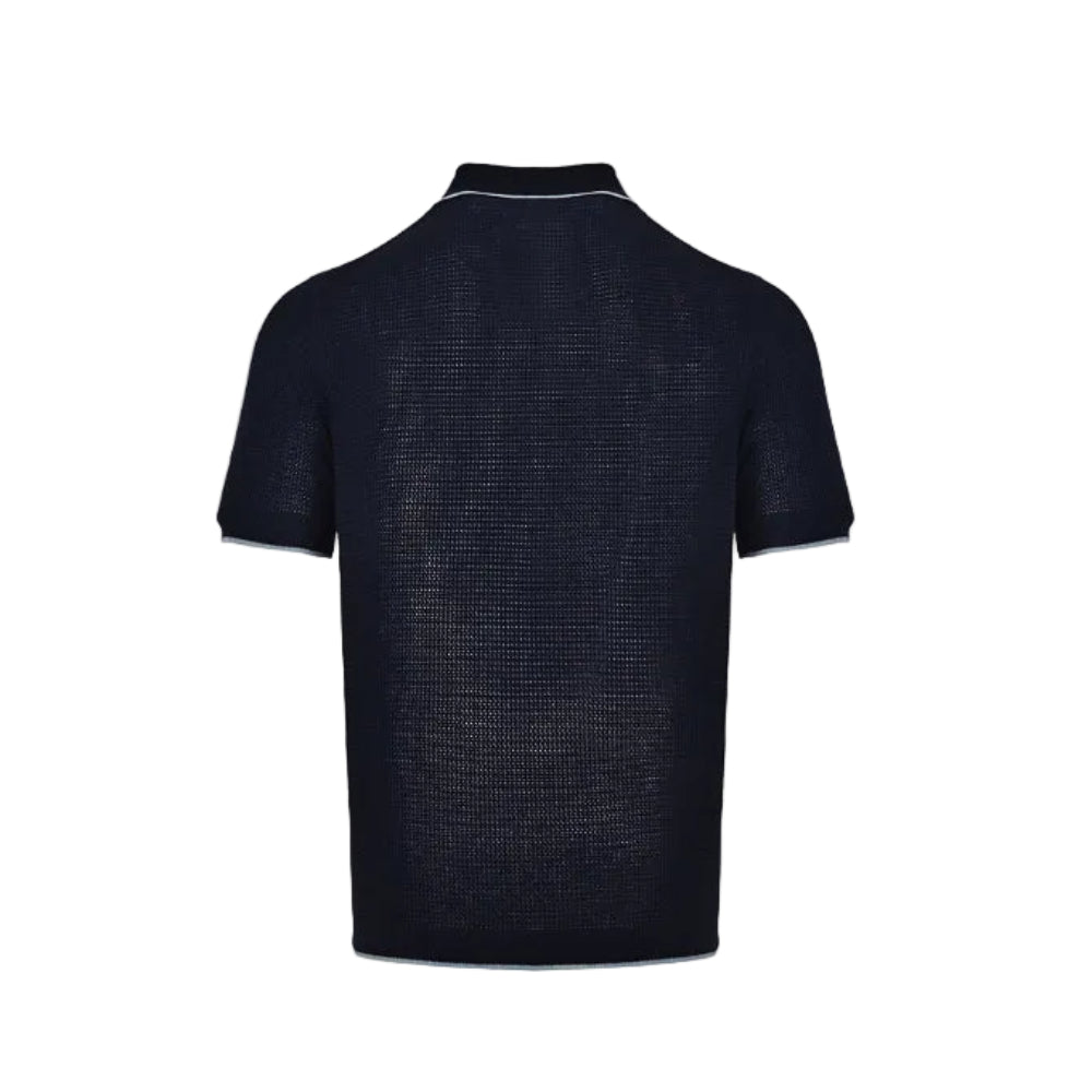 PRADA Milano Honeycomb Knit Tipped Polo Shirt PRD Navy