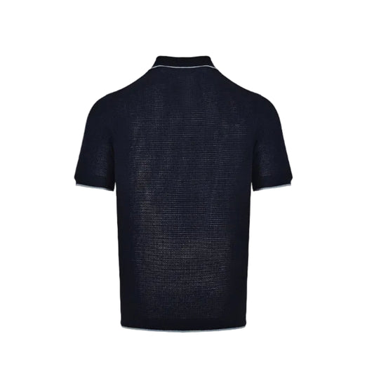 PRADA Milano Honeycomb Knit Tipped Polo Shirt PRD Navy