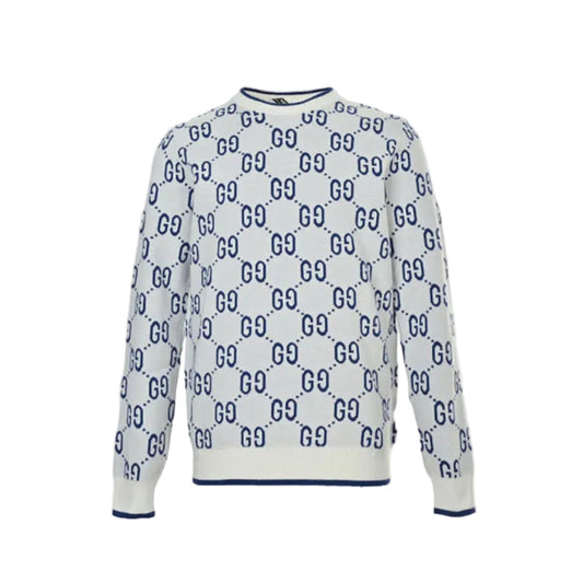 Gucci Ivory All-Over Monogram Jacquard Crewneck Knit Sweater