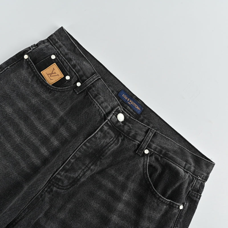 Louis Vuitton Damier Tonal Washed Wide-Leg Jeans — Faded Black