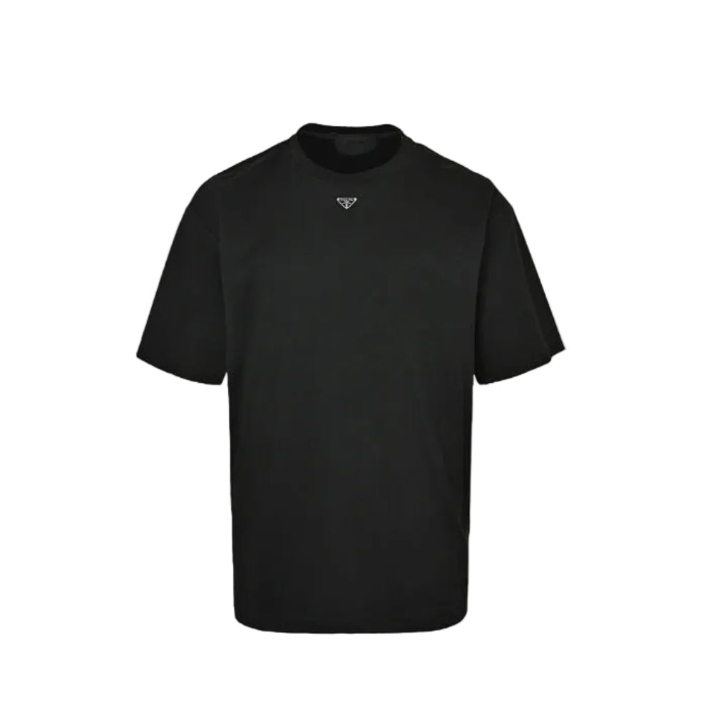 PRADA Milano Silver Metal Triangle Logo Crewneck Tee PRD Black
