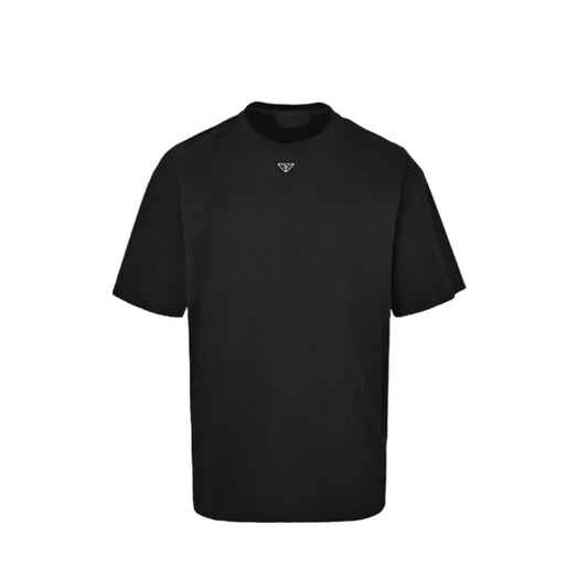 PRADA Milano Silver Metal Triangle Logo Crewneck Tee PRD Black
