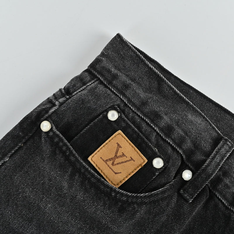 Louis Vuitton Damier Tonal Washed Wide-Leg Jeans — Faded Black