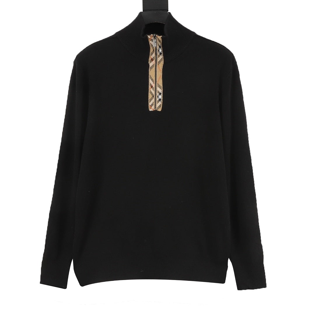 Burberry Vintage Check Half-Zip Knit Sweater — Black