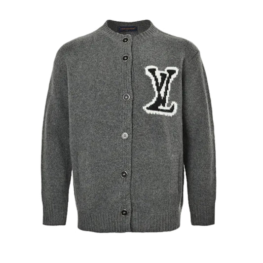 Louis Vuitton Oversized 3D Collegiate Logo Bouclé Knit Cardigan – Grey