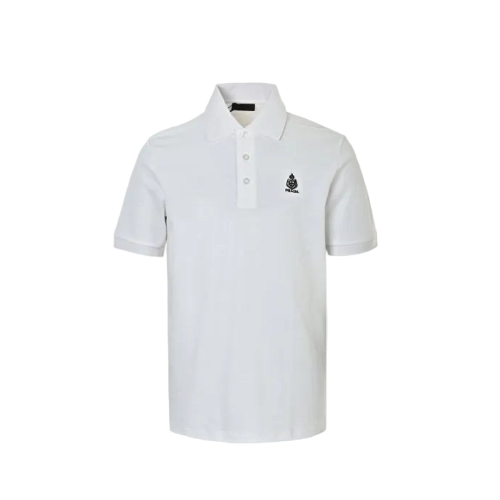 PRADA Royal Crest Embroidered Piqué Polo Shirt PRD White