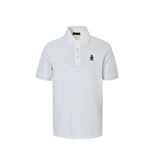 PRADA Royal Crest Embroidered Piqué Polo Shirt PRD White