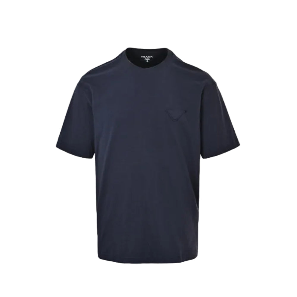 PRADA Three-Color Woven Label Crewneck Short Sleeve Tee PRD Navy