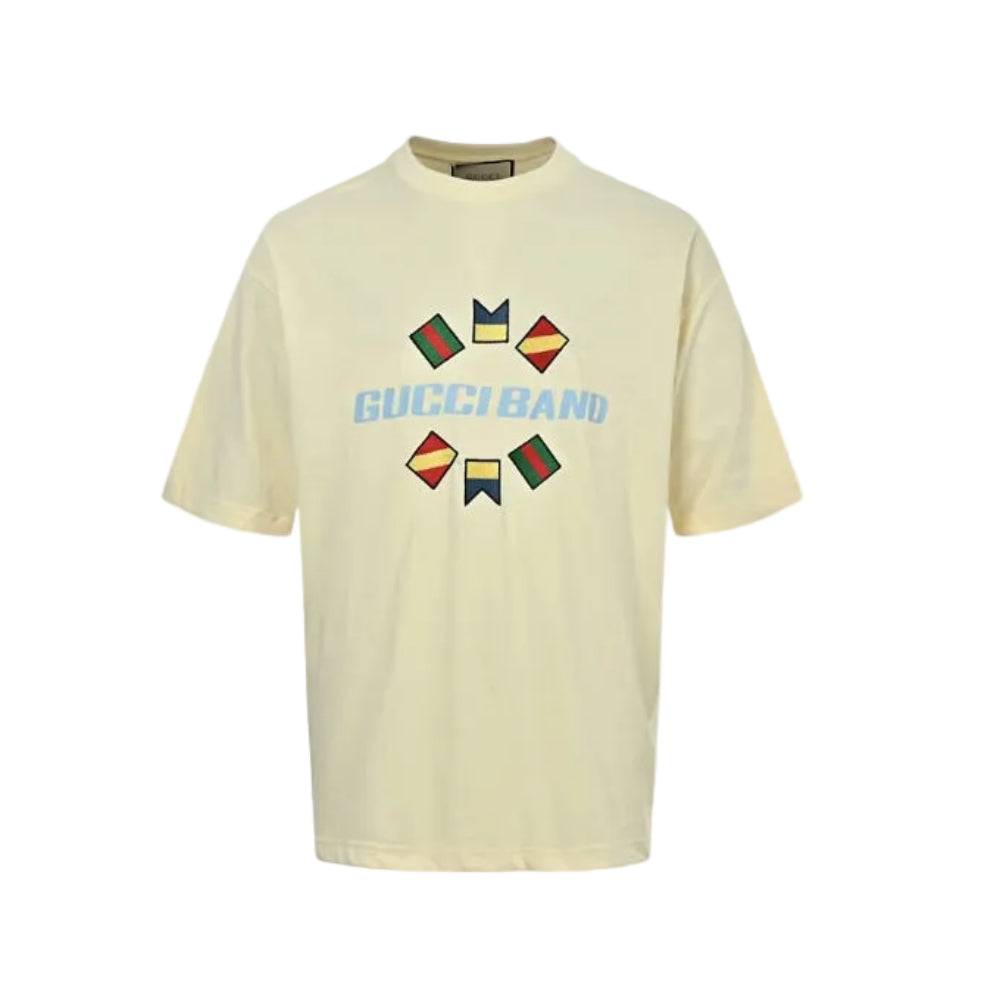 Gucci Cream Nautical Flag Circle Graphic Tee
